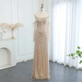Jancember SZ104 Backless Champagne Pearls Mermaid Evening Party Dresses