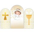 Gold Cross Baptism Arch Backdrop Cover Elastic Spandex Arch Fabric for Girls Baby Shower Birthday Wedding Party Decoration