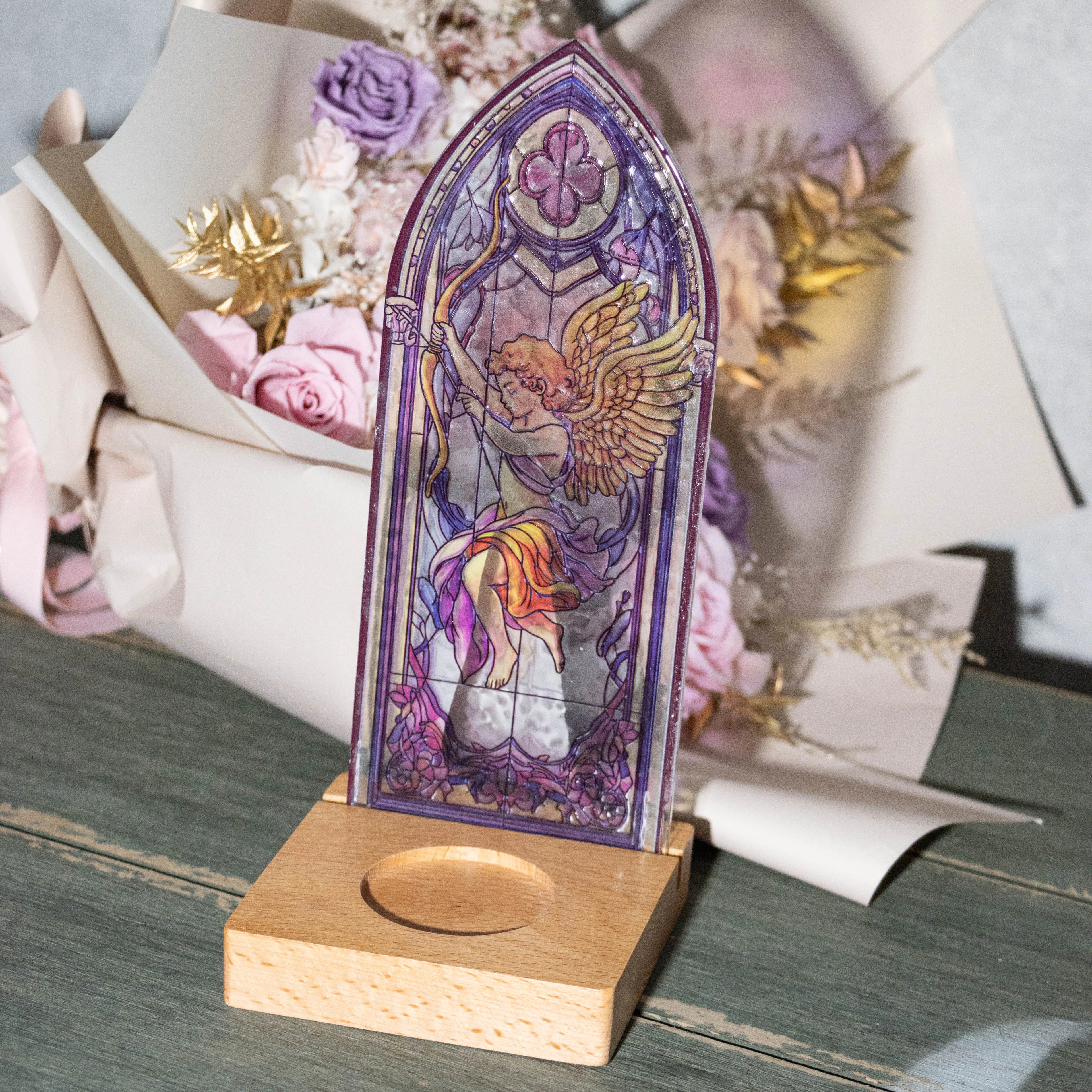Christmas Holiday Gift Romantic Stained Glass Wall-mounted Black Candle Ornament Celebrate Elegance Home Lighting Decoration