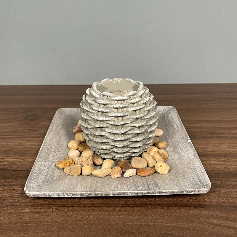 Modern Handmade Metal Tealight Candle Holder Set with Stones Elegant Unique Design for Christmas Meditation Home Office Decor