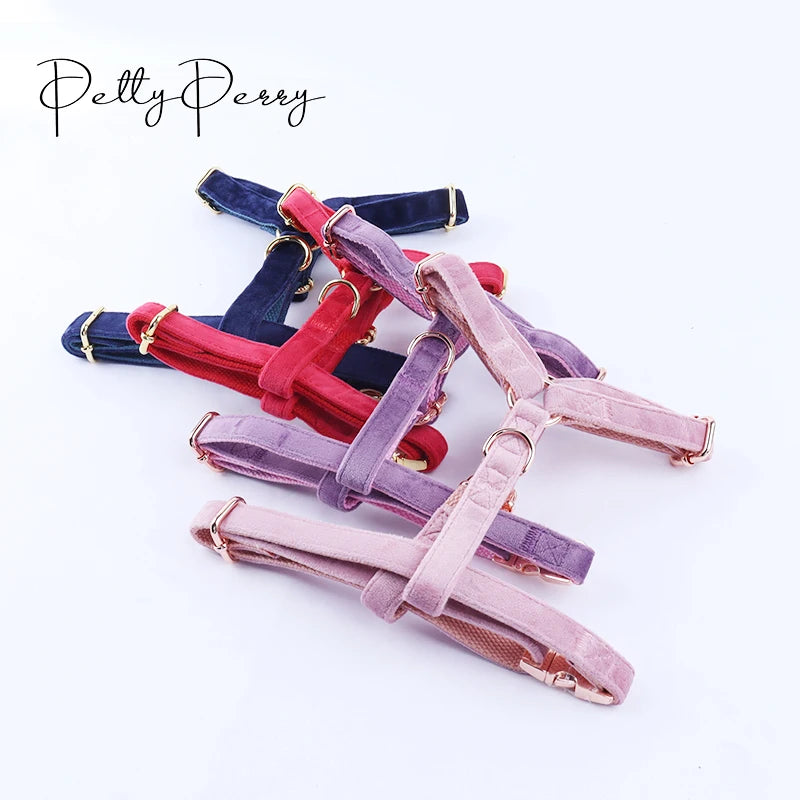 Wholesale Popular Design Candy pink Velvet Dog Collar Princess Style Adjustable No Pull Leash Pet Dog Harness Set Bowtie