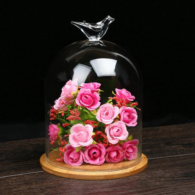 Wholesale Home Decoration Hand Blown High Borosilicate Glass Dome Flower Rose in Glass Dome