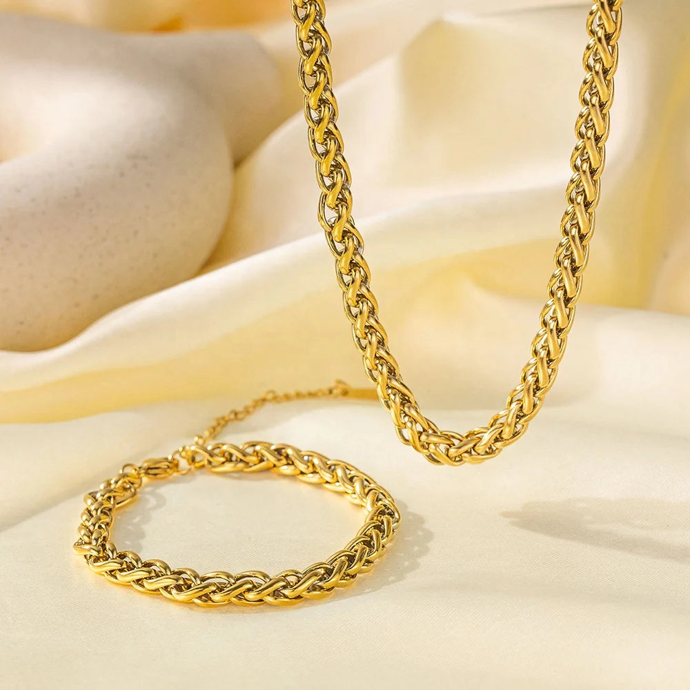 Geometry Set New Style Fashion 18K Gold Plated Stainless Steel Jewelry Necklace Bracelet Set Jewelry for Women