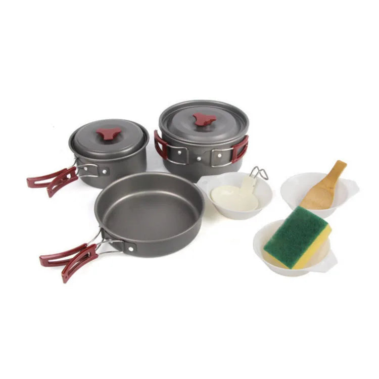 2-3 Person Portable Outdoor Camping Cookware Mess Kit Foldable and Induction Cooker Compatible Backpacking Gear