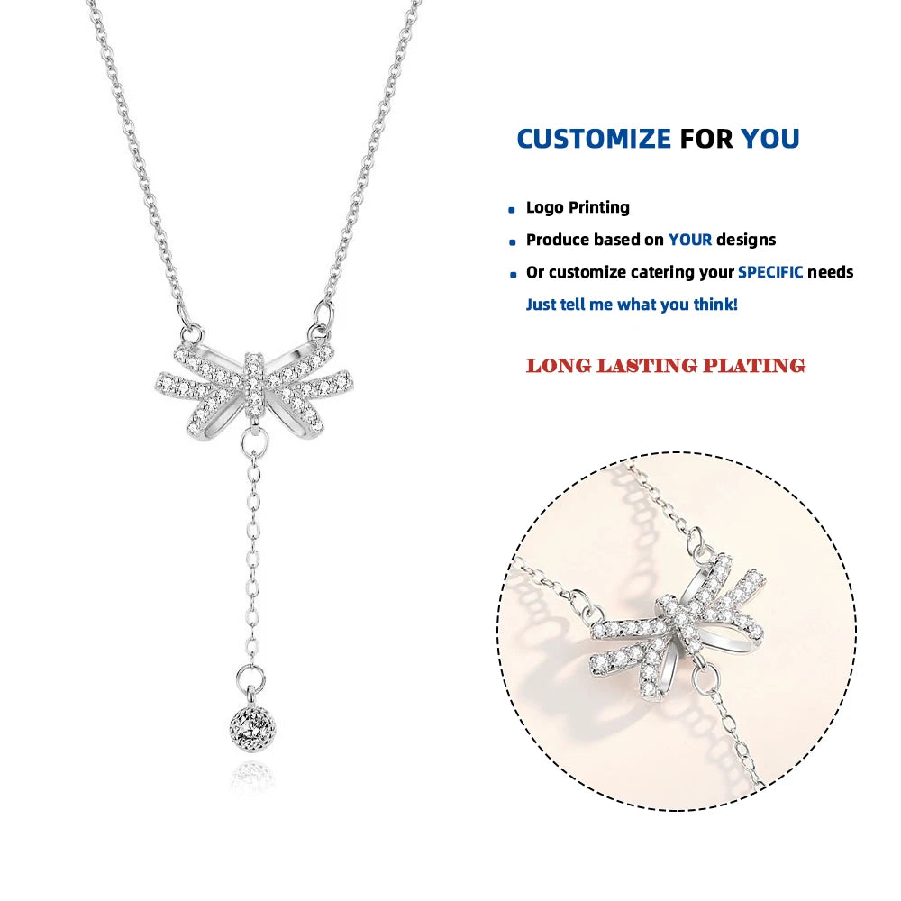 DY947 Necklace for Women Zirconia Gold Butterfly Pendant Necklace Tassel Pendant Fashion Bow Design Necklace Women Jewelry Gift