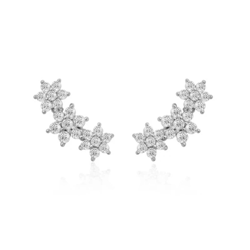 Hot-selling Flower Shape S925 Silver Star Zircon Trendy Stud Earrings for Girls
