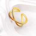 QIKU Wholesale Stylish Cross X Shape Rainbow Ring Colorful Crystal Opening Adjustable Jewelry Wedding Engagement Accessories