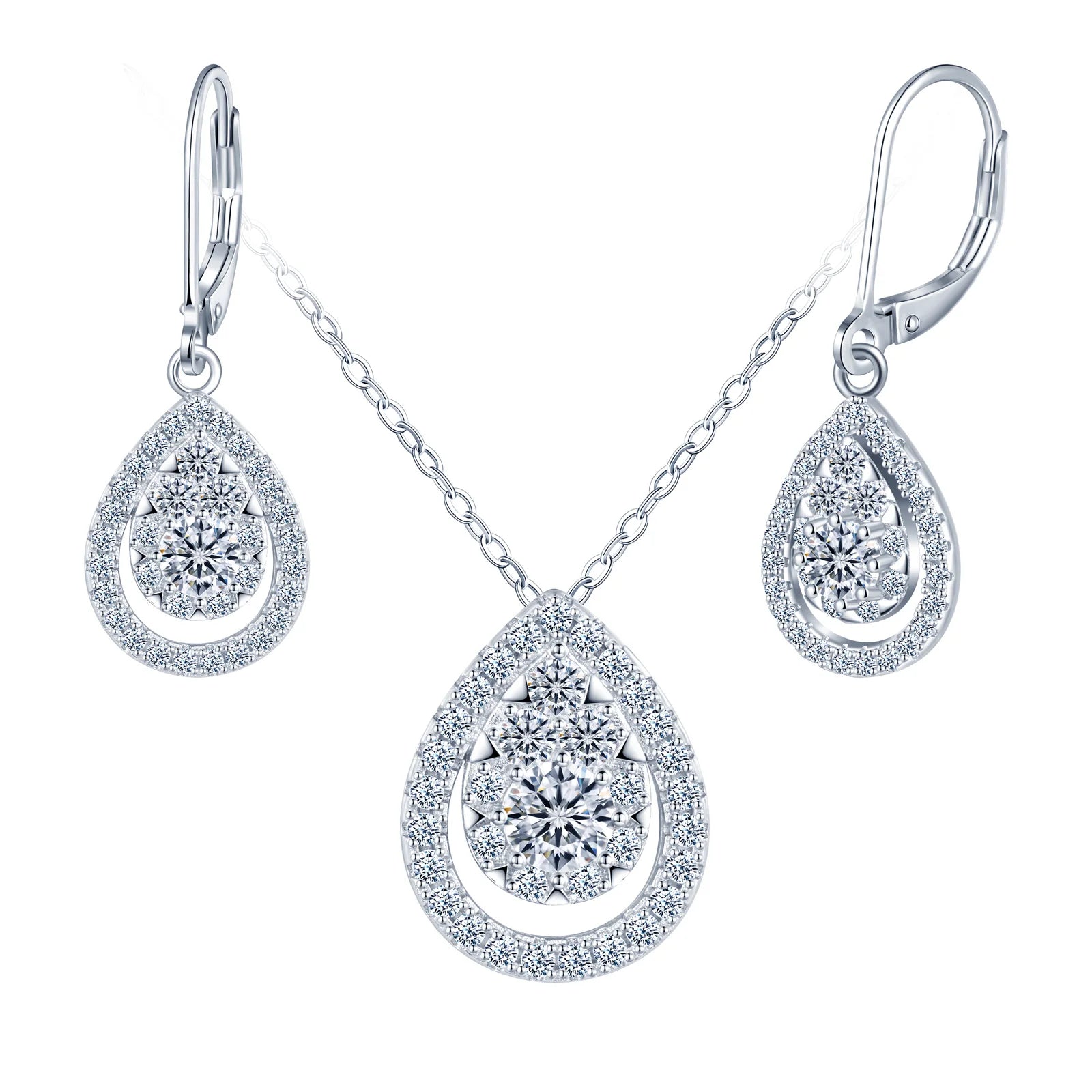 Elegant Water Drop Moissanite Dangle Earrings and Necklace Set in 925 Sterling Silver for Women