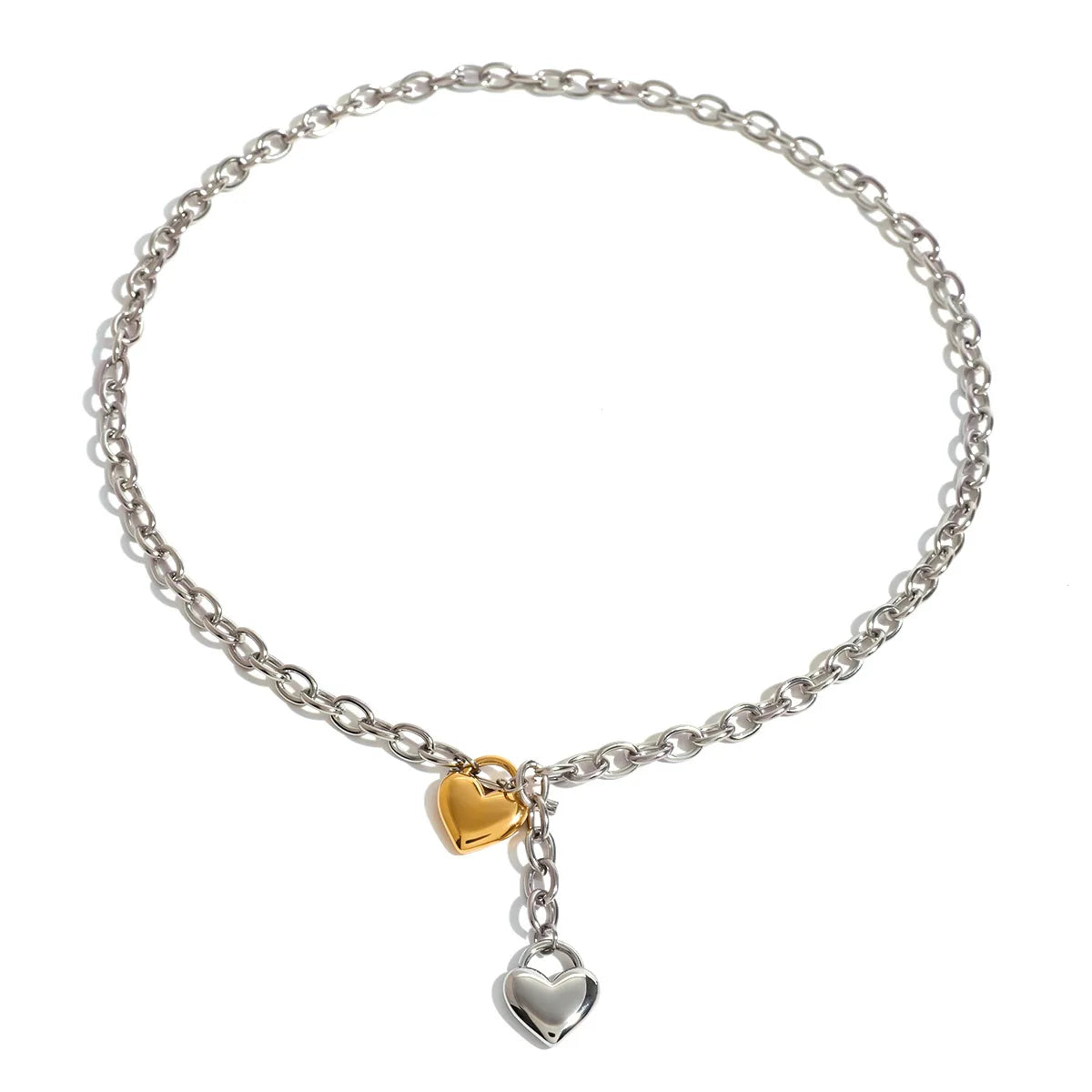 Fashion Stainless Steel Link Chain Double Hearts Pendant Necklace