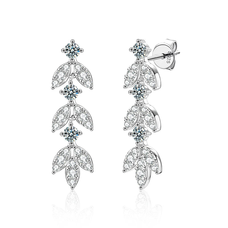 XEZ055 Long Tassel Moissanite Drop Earrings for Women 925 Sterling Silver  Leaf Shape Earrings Party Wedding Jewelry
