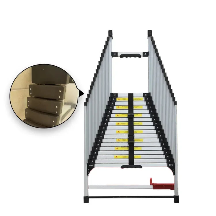 Heavy Duty Industrial Telescopic Aluminum Ladder with Anti-Slip Wheels and Extension Capability