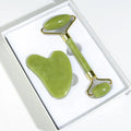 Natural Green Jade Roller Gua Sha Board Stone Set for Scraping Therapy Facial Massage Tool