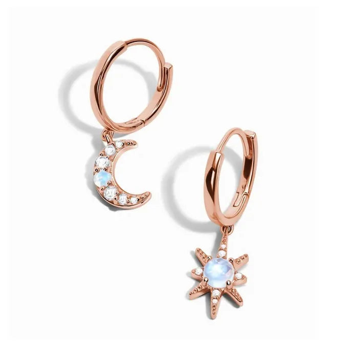 Low MOQ Wholesale Jewelry Drop 925 Sterling Silver Moonstone Sun and Moon Earrings
