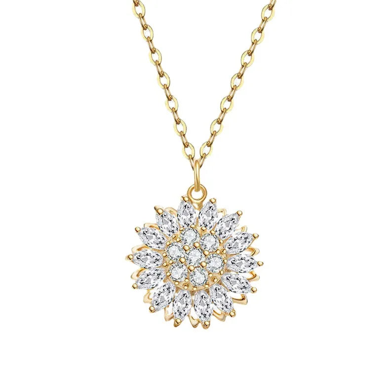 2023 Flash Sun Flower Rotating Micro Inlaid Zirconium Sunflower Pendant Special Interest Design Necklace
