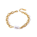 Custom Metal logo Tags Gold Plated Pearl Pendant Bracelets Jewelry