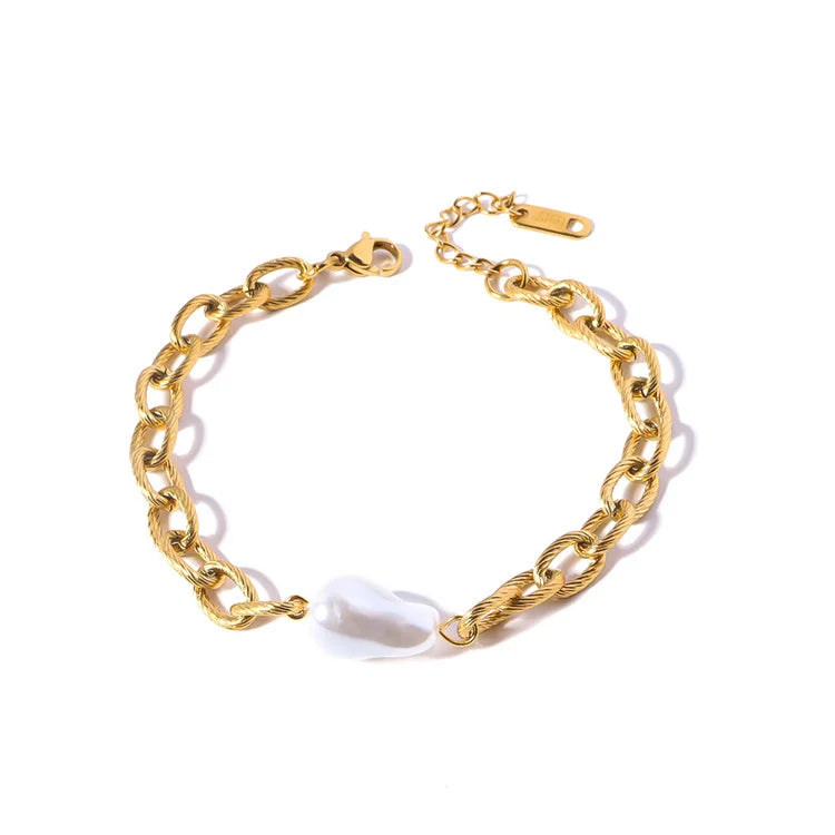 Custom Metal logo Tags Gold Plated Pearl Pendant Bracelets Jewelry