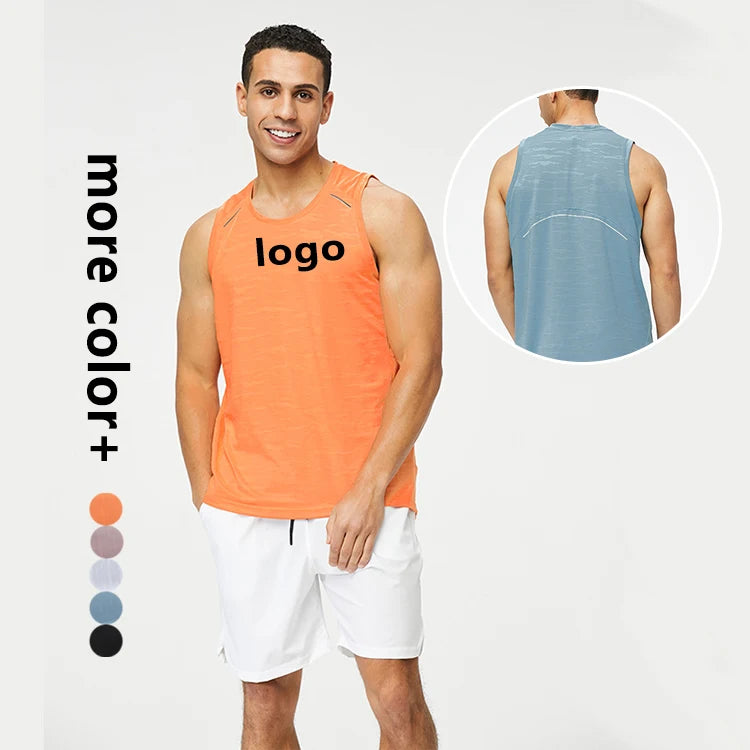 Mesh Sports Vest Men'S Loose Round Neck T-Shirt Breathable Mesh Printing Quick Drying Running Marathon Vest