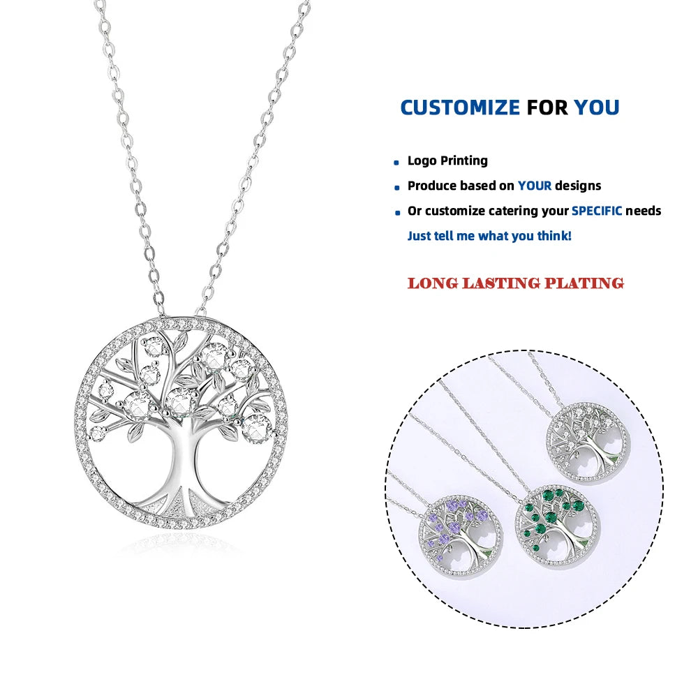 DY911 Tree of Life Necklace 925 Sterling Silver Family Tree of Life Pendants Jewelry Gifts for Women Wife Mother