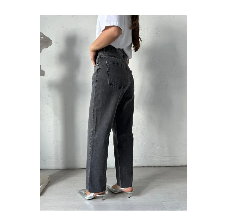 Women's Casual Breathable Cotton Straight Jeans Regular Denim Trousers Cute Summer Eco-Friendly High Waist Belt Everyday Outfits