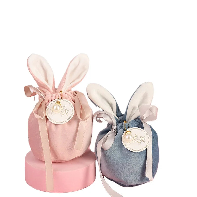 Velvet Easter Bags Cute Bunny Gift Packing Bags Dropshipping Rabbit Chocolate Candy Bags for Wedding Birthday Party Decoration