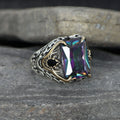 Azuris Custom Logo 925 Sterling Silver Ottoman Style Men's Ring Naturel Black Stone Handmade in Turkey VALKH1549