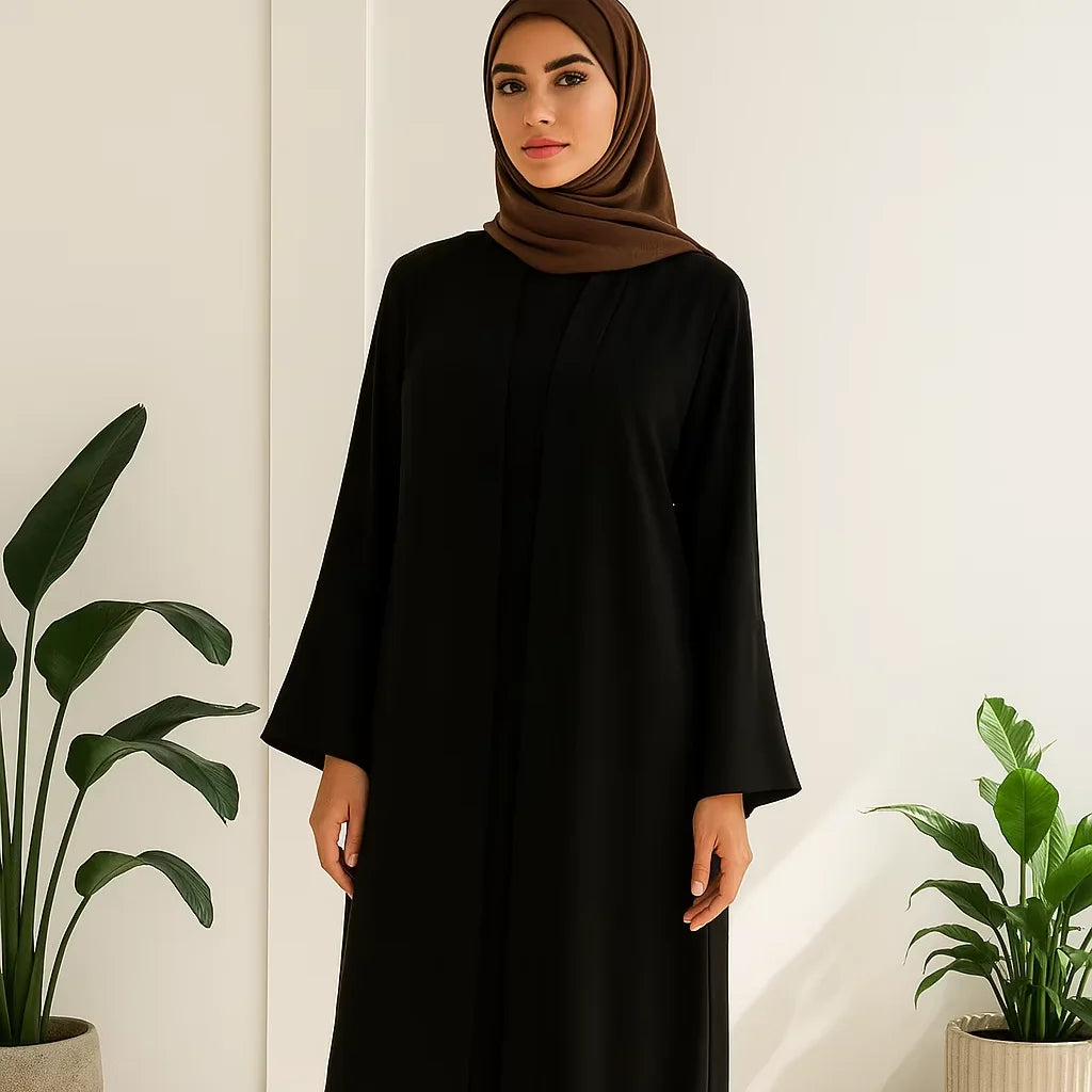 YXA013 Abaya Modest Fashion Pure Black Two-piece Set Customizable Loose Luxurious Oversize Eid 2026 New Factory Price