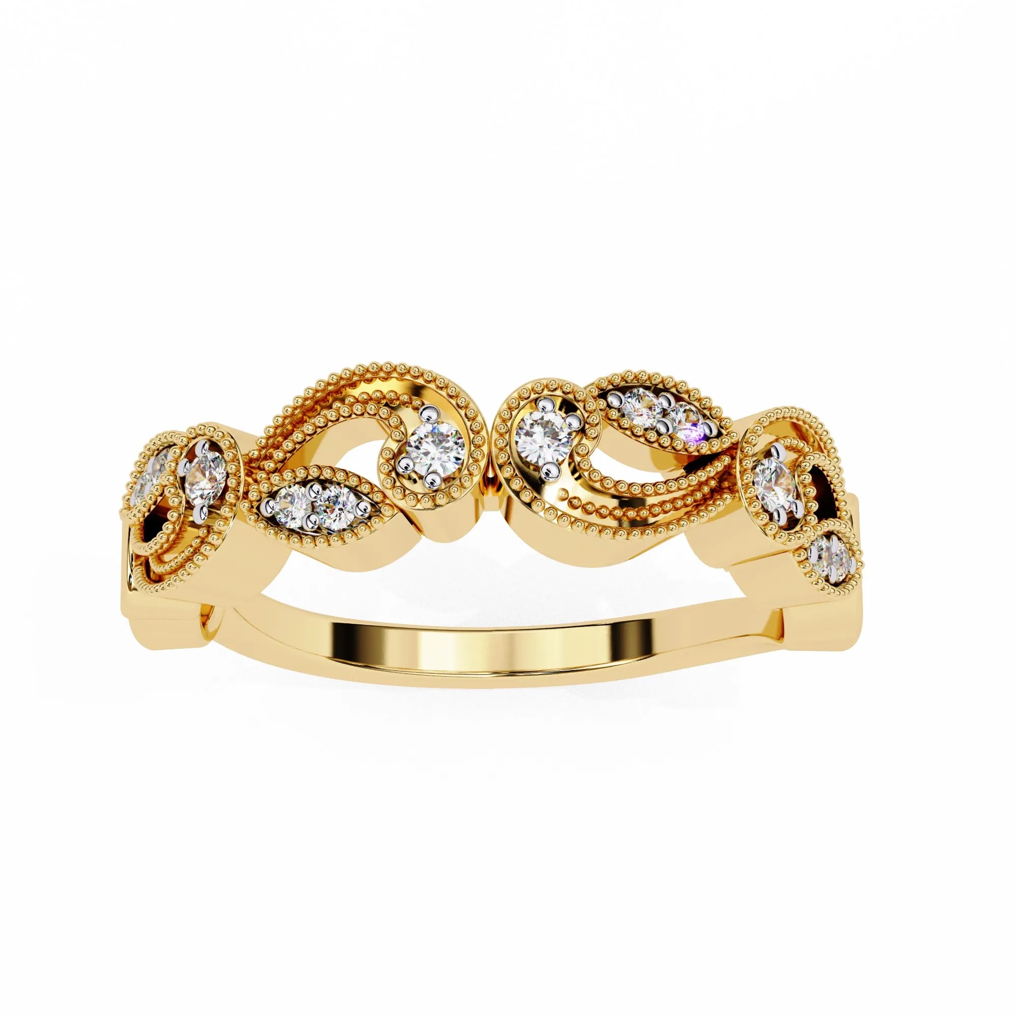 Vintage 14K Gold Design Floral Wedding Ring Synthetic Lab Grown Diamond IGI Certified Brilliant Cut for Women Fine Jewelry Gift
