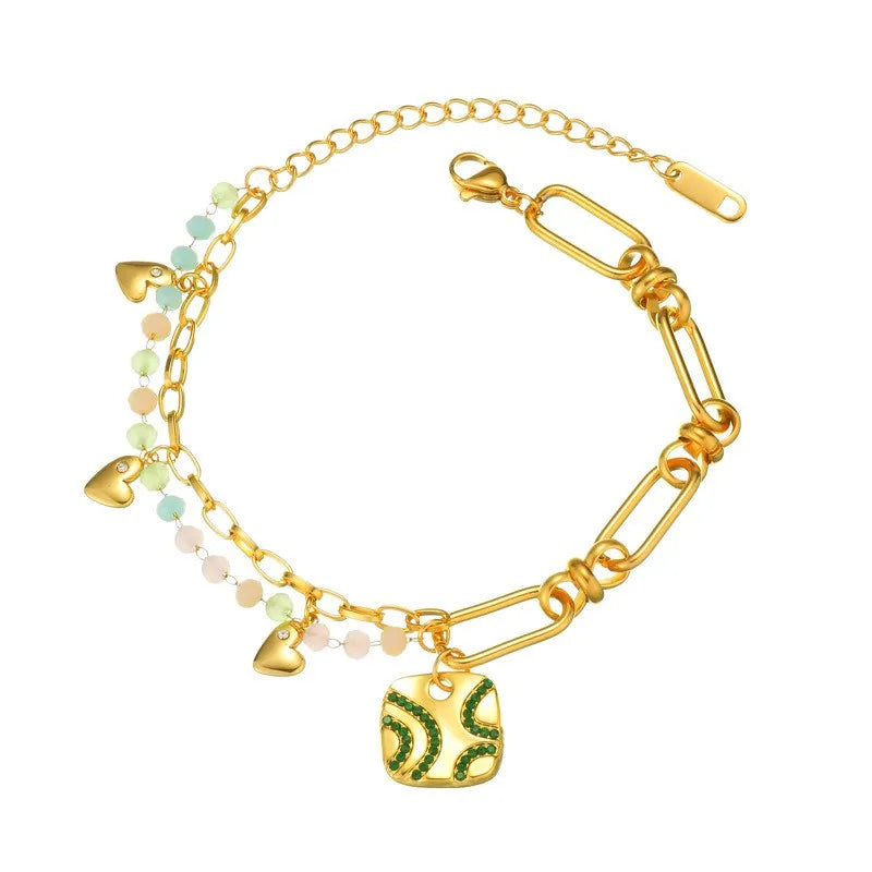 Chain Bracelet Jewelry Refined Natural Stone Beads Zircon Charm Waterproof Titanium Steel Bracelet Jewelry for Women Gift