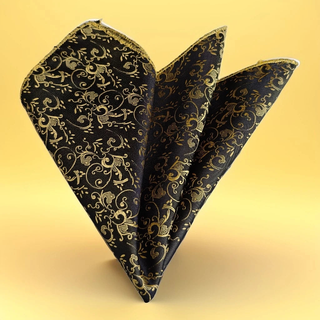 Black and Gold Paisley Jacquard Woven Pocket Square