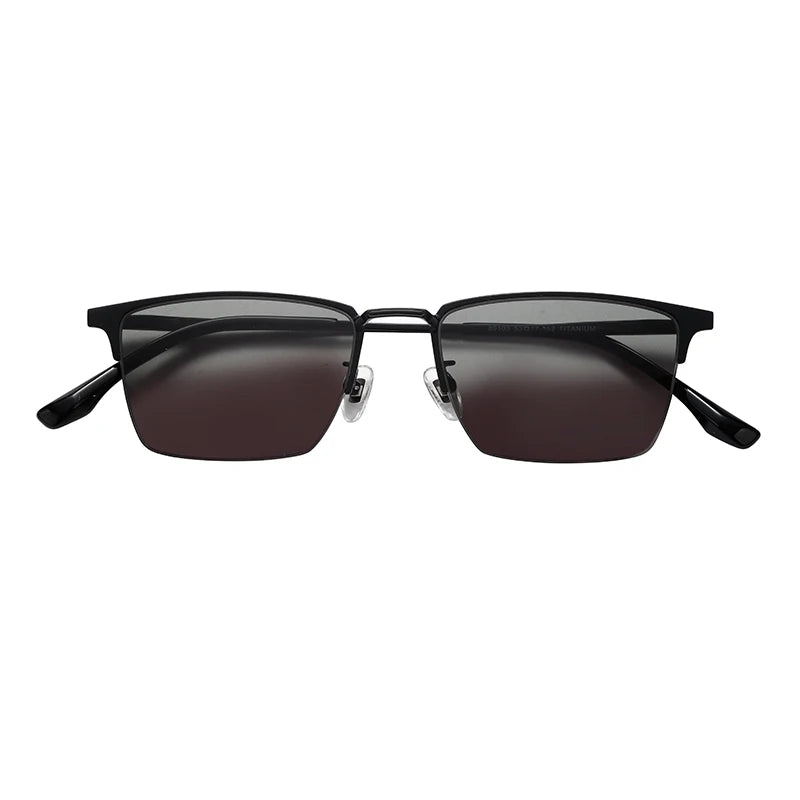 Business Style Vintage Rectangular Titanium Sunglasses for Men Gold Frame Polarized Sun Glasses Fashionable Printed Lenses Lens