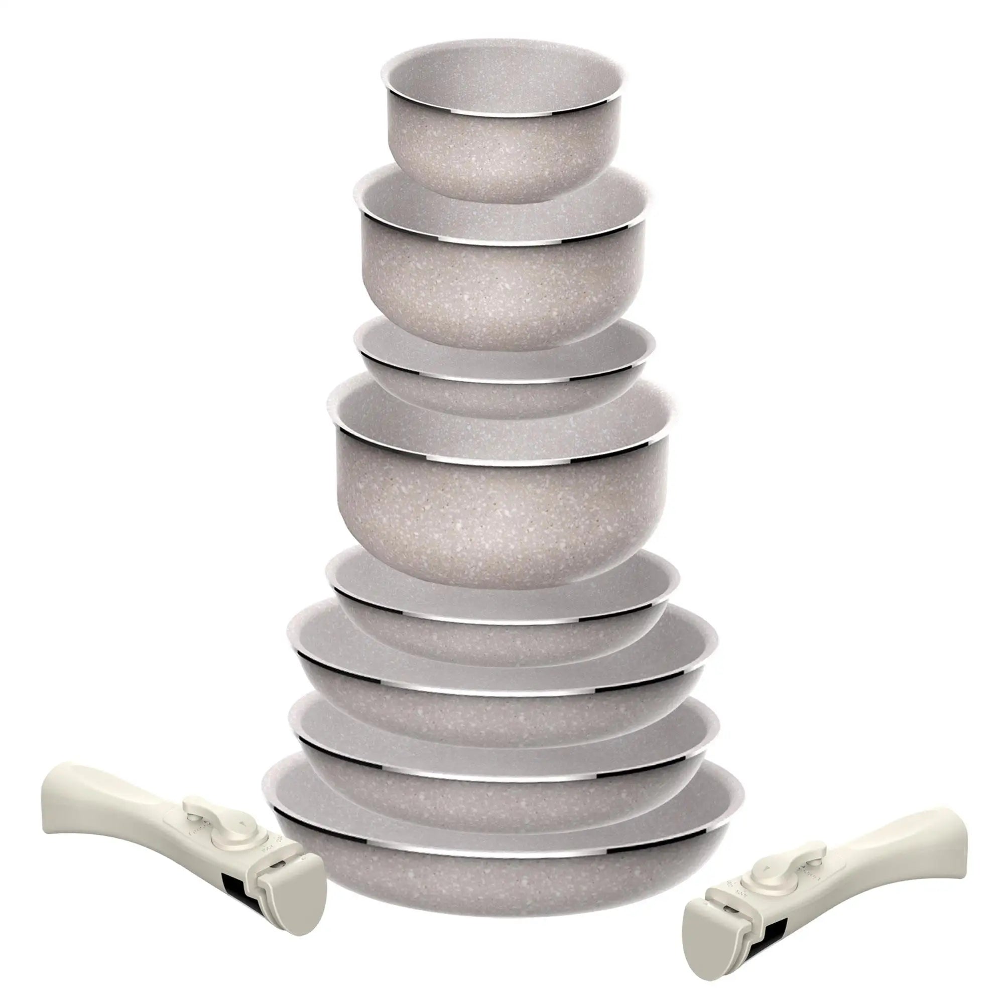 8-piece set: 5 frying pans 18+20+2x 24+28cm and 3 saucepans 16+18+20cm in pressed aluminum with ILAG coating with 3