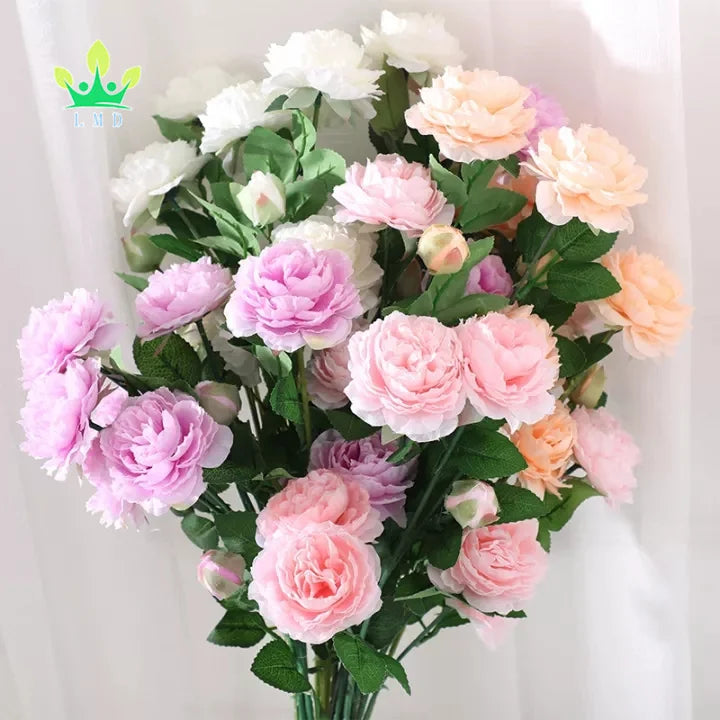 Wholesale 3 Head Rose Flowers Artificial Silk European Peony Flowers for Home Wedding