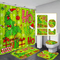 Modern Green Christmas Tree Shower Curtain Set with 12 Hooks Polyester Home Partition Curtains Housewarming Gift