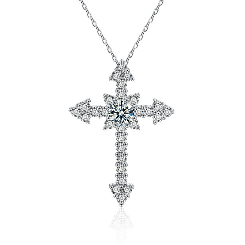 XMZ109 S925 Sterling Silver Cross Necklace Pendant 0.5ct Diamond Fashion Luxury Gift Necklace for Men and Women
