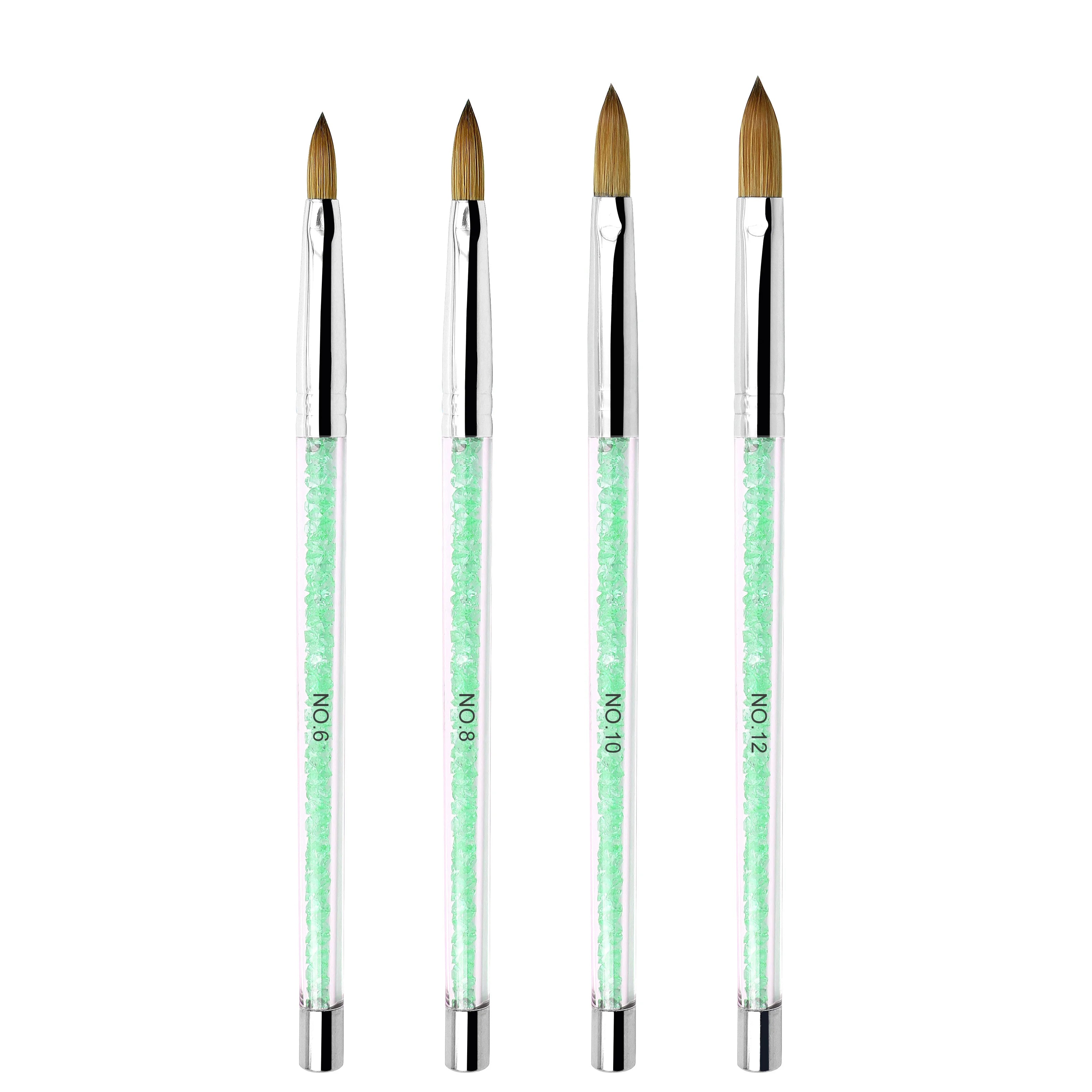 Yalixin Custom Logo 3D Nail Brush #6-#12 Real Kolinsky Hair Acrylic Handle Oval Head Acrylic Nail Brush Diamond Acrylic Brush