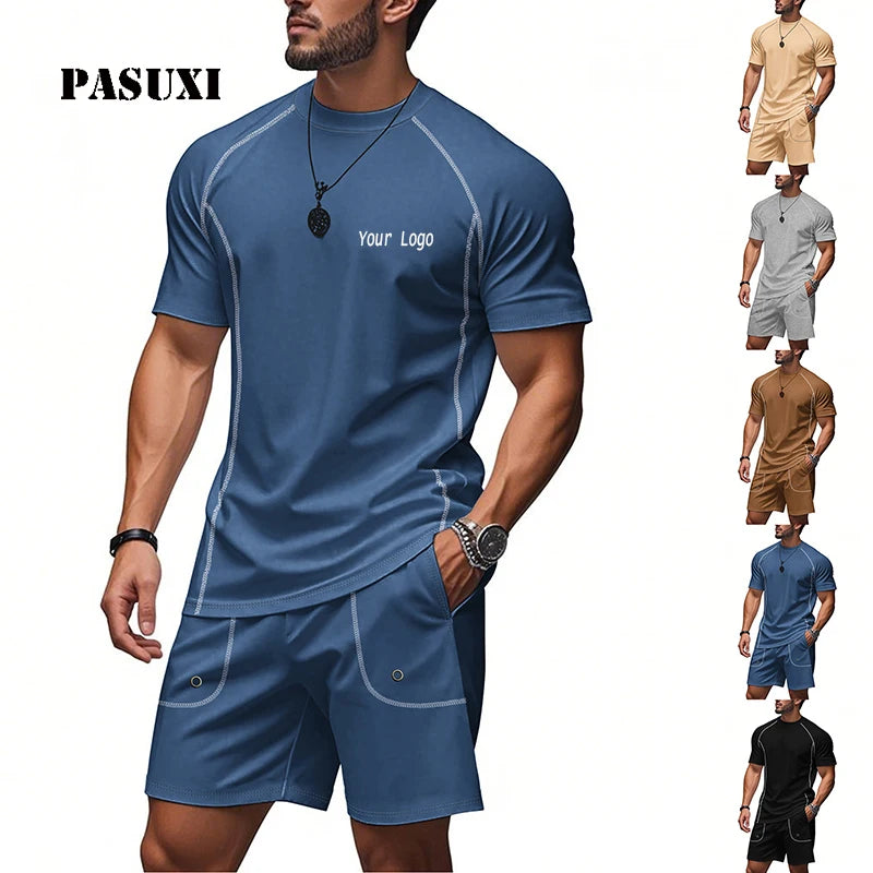 PASUXI Wholesale Men's Summer 2-Piece Sports Suit - Breathable Quick-Dry Short Sleeve T-Shirt & Athletic Shorts Set
