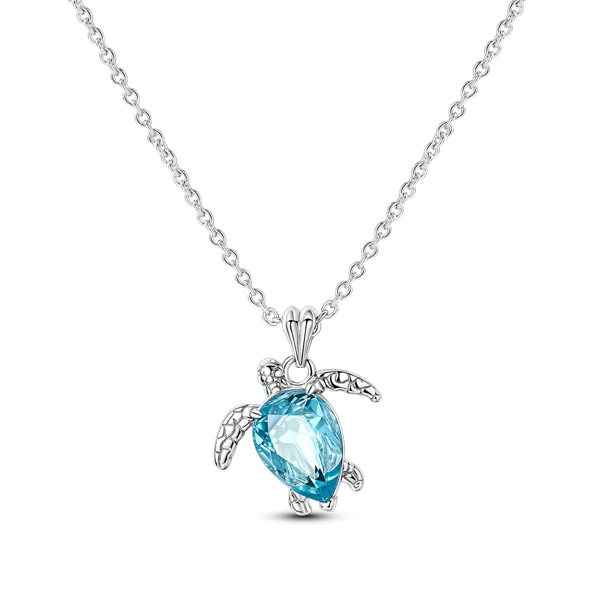 MULA Silver Fashion Blue Turtle Necklace with Dangle Pendant Classic Link Chain Jewelry Wedding Gift Original Fit Pan