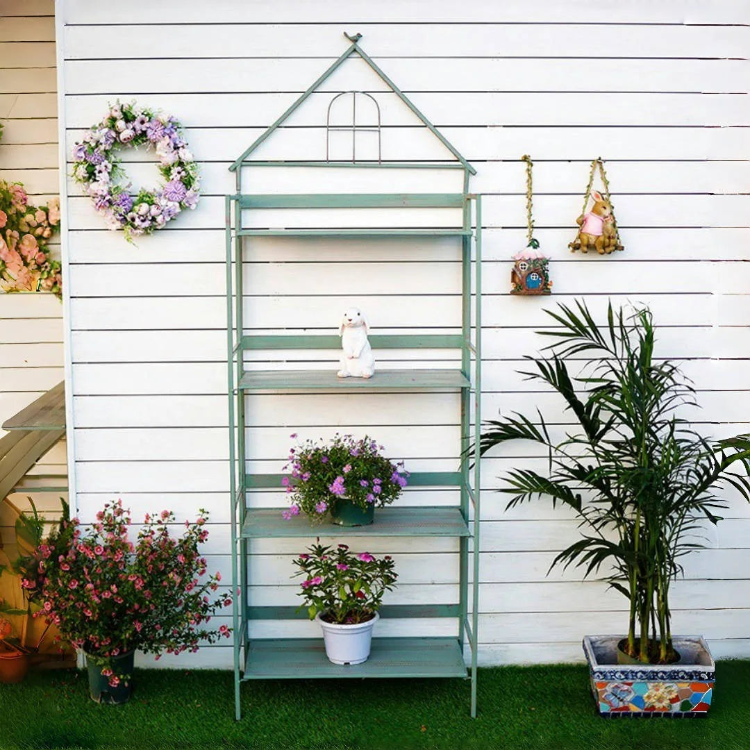 Outdoor Modern Square Metal Greenhouse Plant Stand 4-Tier Garden Flower Shelf Powder Coated Plant Rack Patio Balcony Display