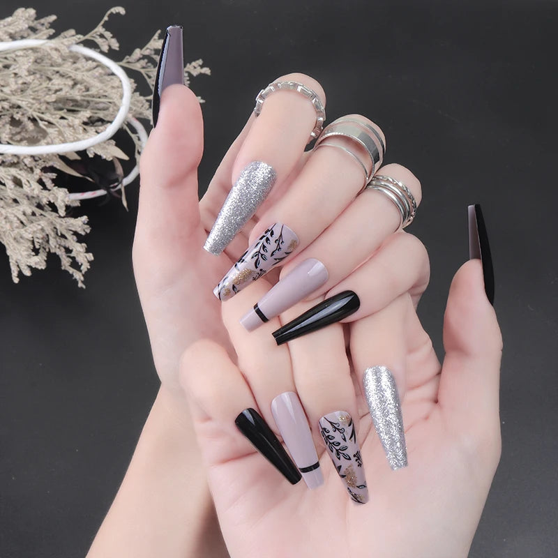 Factory Price Wholesale 24Pcs ABS Fake Nails Various Tips Long Ballerina Finger Nails Press on With Nail Glue Packaging Box