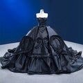 Jancember RSM67568 Chic Black Satin Strapless Bow Evening Party Women's Dresses