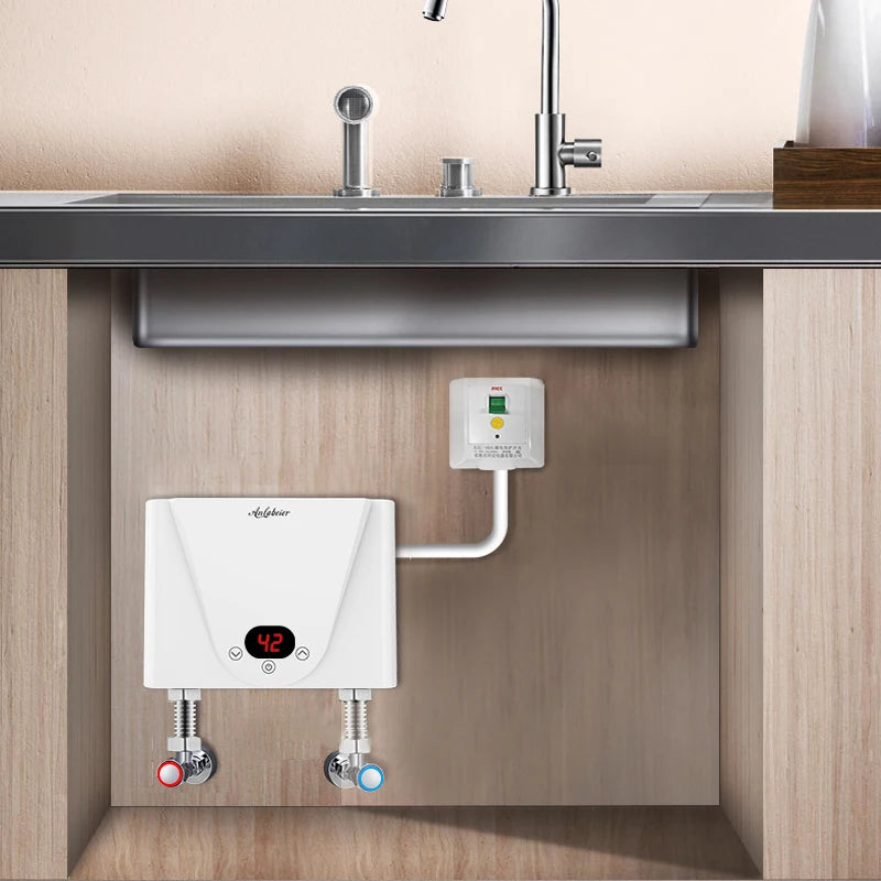 Good Quality Electric 3500W Wall-Mounted Instant Water Heater LED Display WiFi Protection Plastic English Compact Kitchen Use