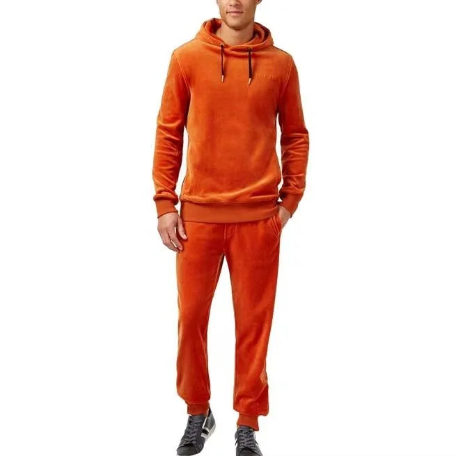 Supplier Winter Men's Velvet Tracksuit 2 Pcs Zipper Closure Quick Dry Breathable Polyester/Cotton Gym Athletic