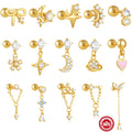 925 Sterling Silver Mini Moon Star Pendant Earrings Cute Gold-Plated Ear Bone Nail Studs for Women's Jewelry or Gifts