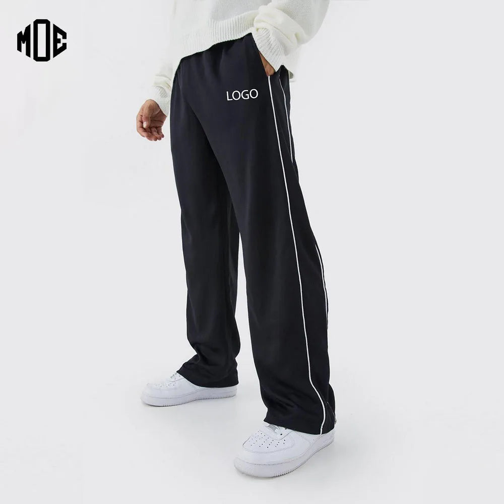 Wholesale Custom Logo Plain Oversized Contrast Piping Heavyweight Woolen Embroidery Jogger Sweatpants Loose OEM 100% Cotton Man