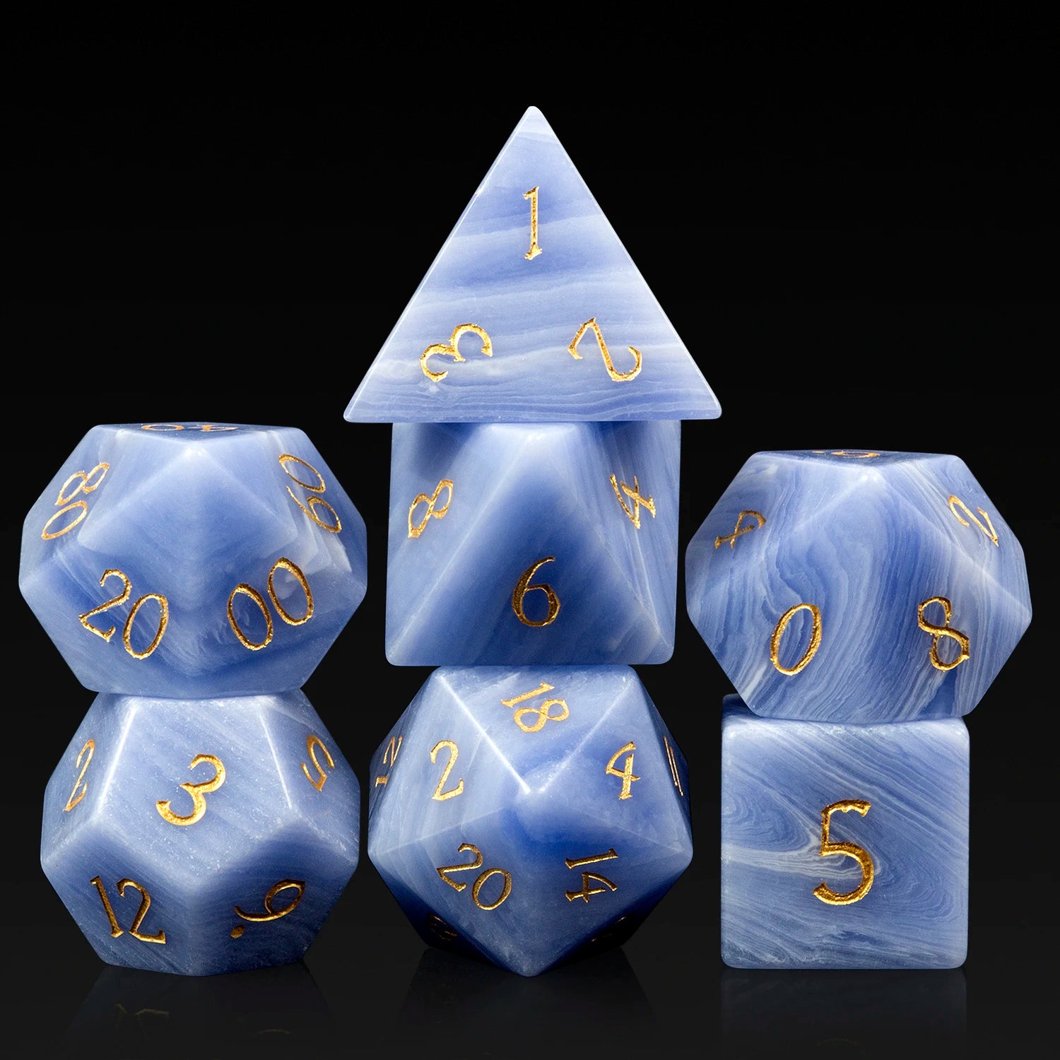 Wholesale 7pcs 16mm Natural Gemstone DND Engraved Handmade Polyhedral Dice Set in Metal Box for Dungeons Dragons