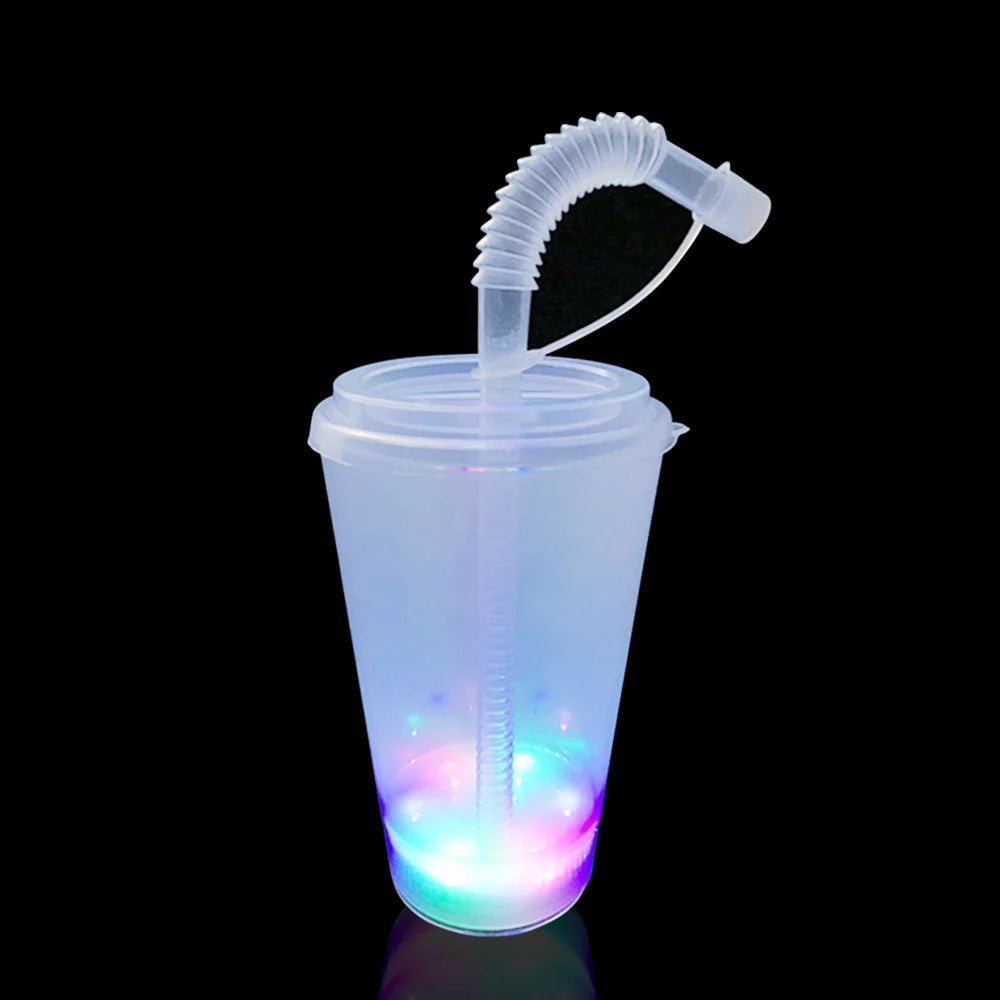 Custom Printing LED Light up 12 Oz Reusable Milky Plastic Drinking Cup With Lid and Straw Wholesale