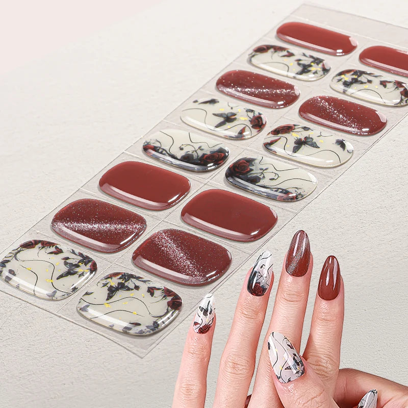 New Style Gel Nail Stickers UV Gel Non-toxic Semi-cured Gel Nail Stickers Factory Wholesale
