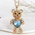 2023 New Couple Lovers Gift Vintage Crystal Diamond Love Heart Necklace Gold Plated Jewelry Teddy Bear Necklace for Women