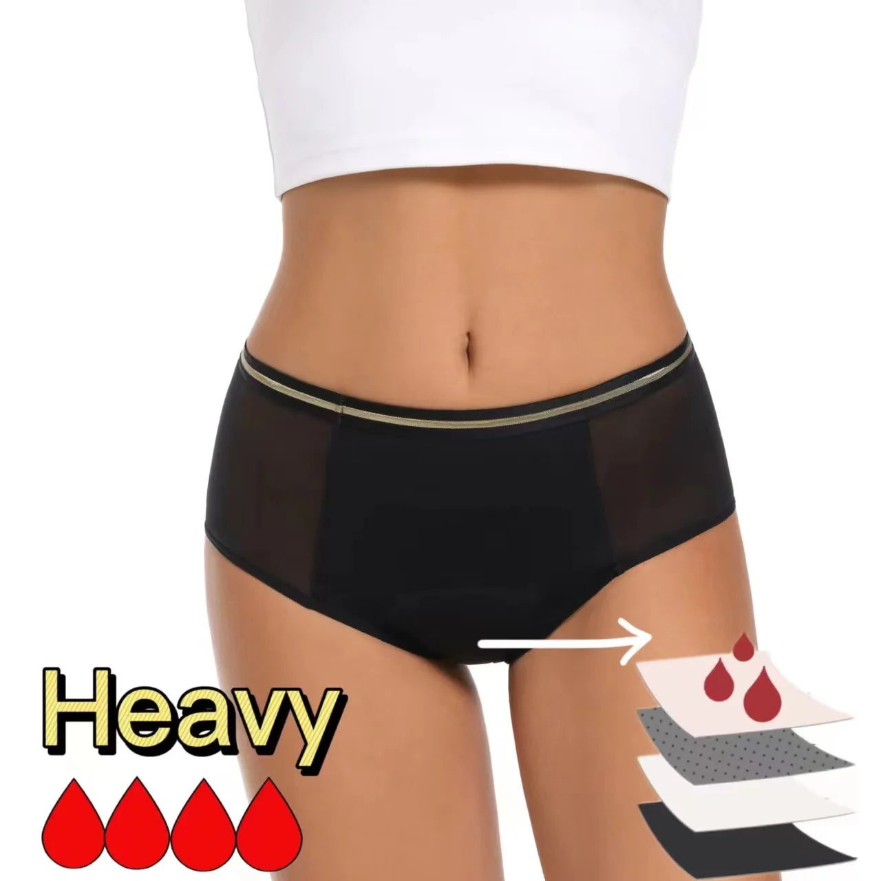 Night Use High Waist Mesh Menstrual Underwear 88% Nylon Spandex Leakproof Period Panties