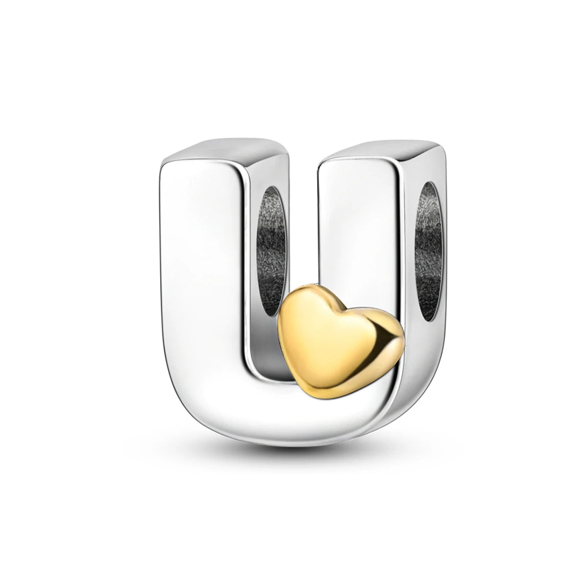 Silver Fashion Letter Series-Letter U Charms Beads Fit Pan Bracelet With Heart Classic Jewelry for Children Weddings Party